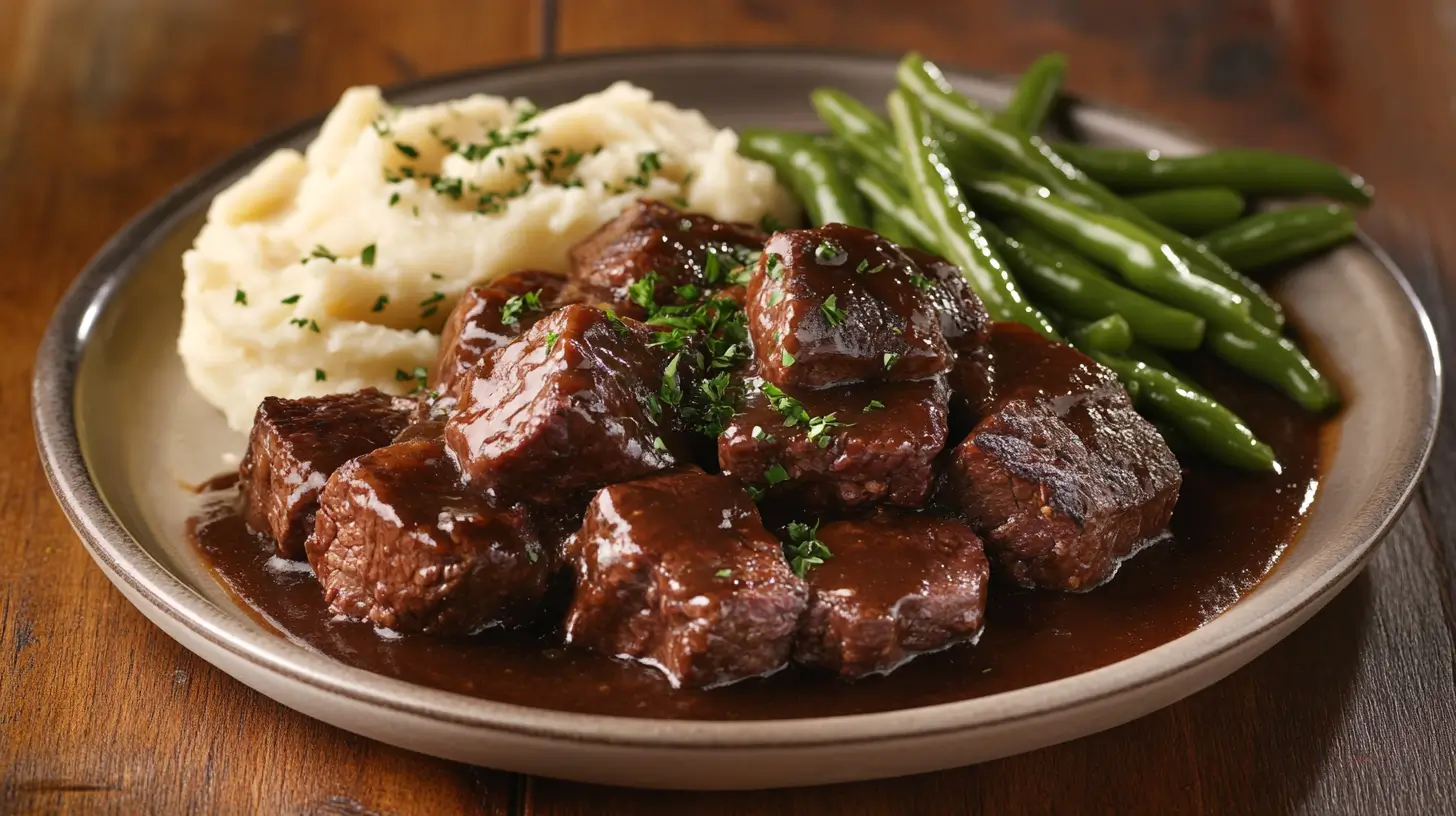 Tender cube steak with gravy and mashed potatoes