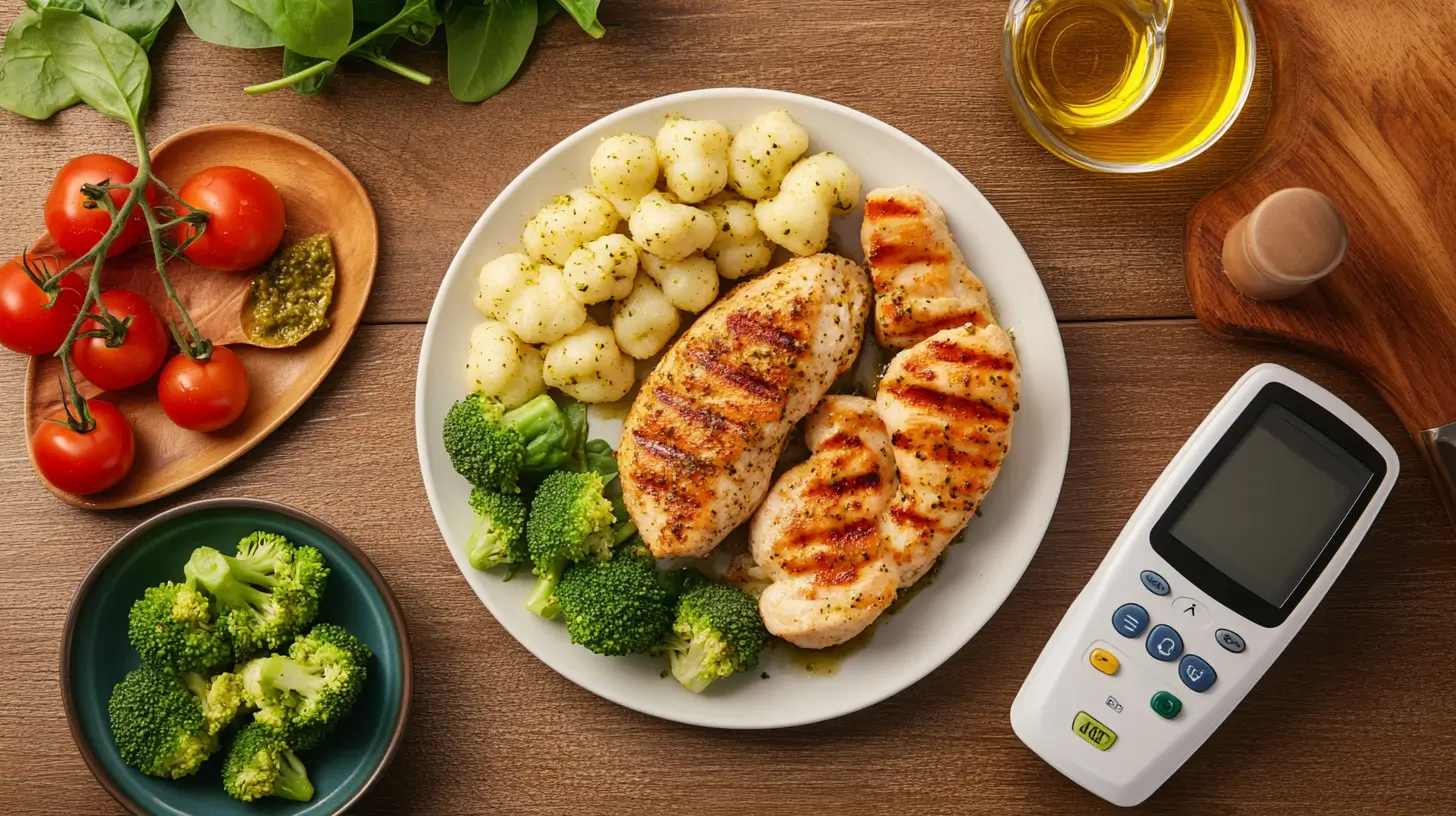 Diabetes-friendly cauliflower gnocchi with vegetables and lean protein.
