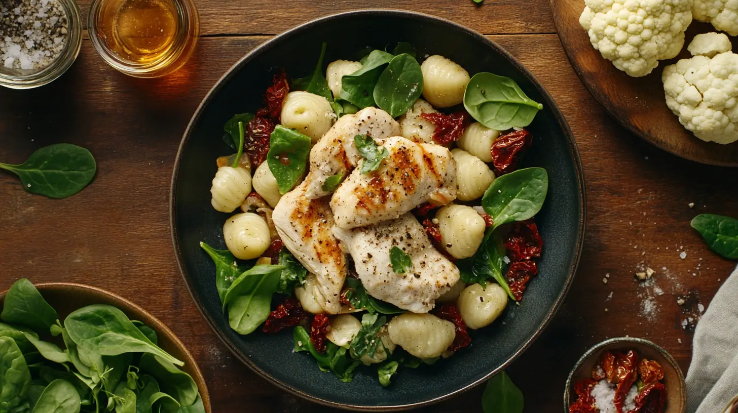 Diabetic-friendly crockpot gnocchi and chicken dish with fresh ingredients
